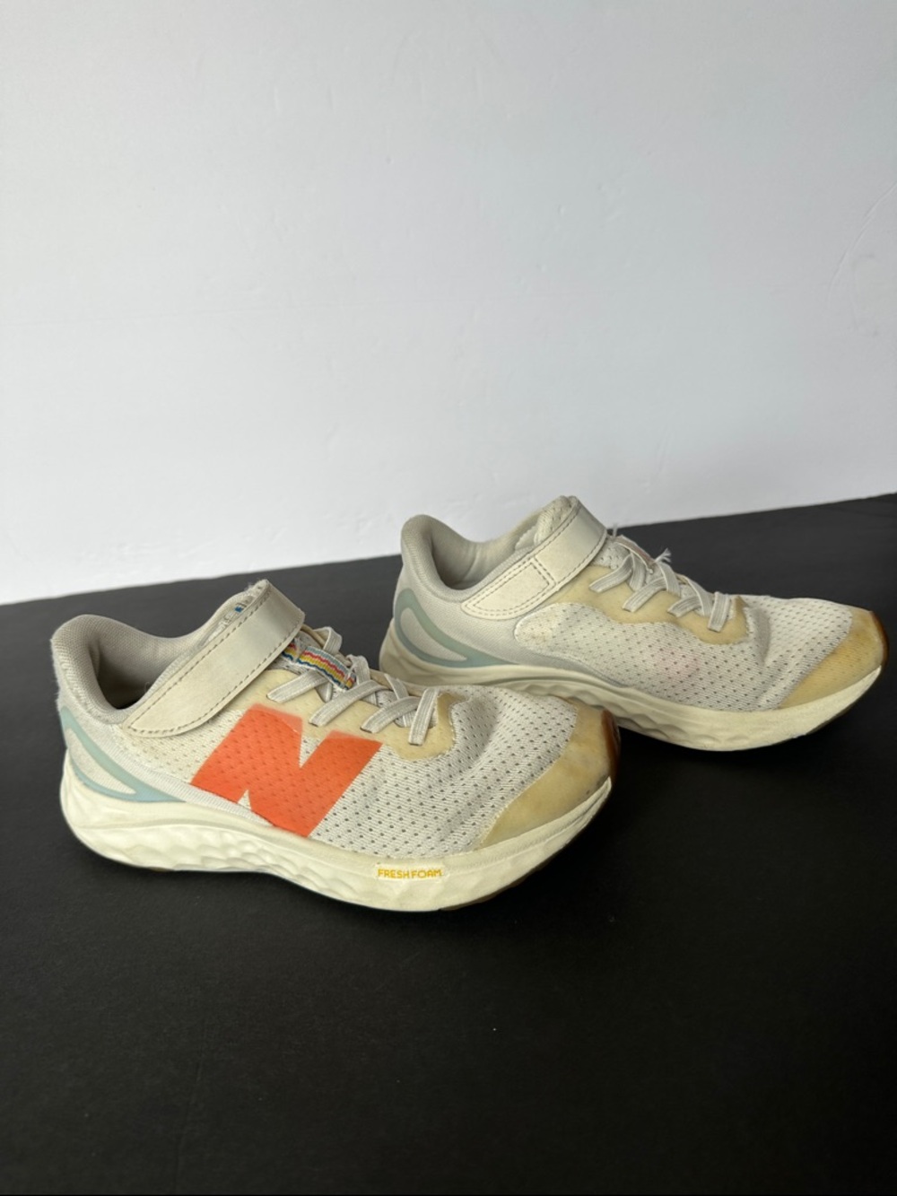 New Balance Kids Cream Sneakers with Orange 'N' Logo